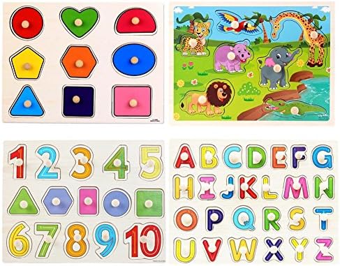 Knob Puzzle for Toddlers Learning Toy Ideal for Early Education Baby's cognition of Shape, Number and Letter (Alphabet)