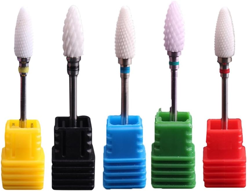 Yovvin Ceramic Nail Drill Bits Set Cuticle Drill Bit Gel-Removal Polishing Tool Pedicure Manicure Nail Art Tool 5Pcs