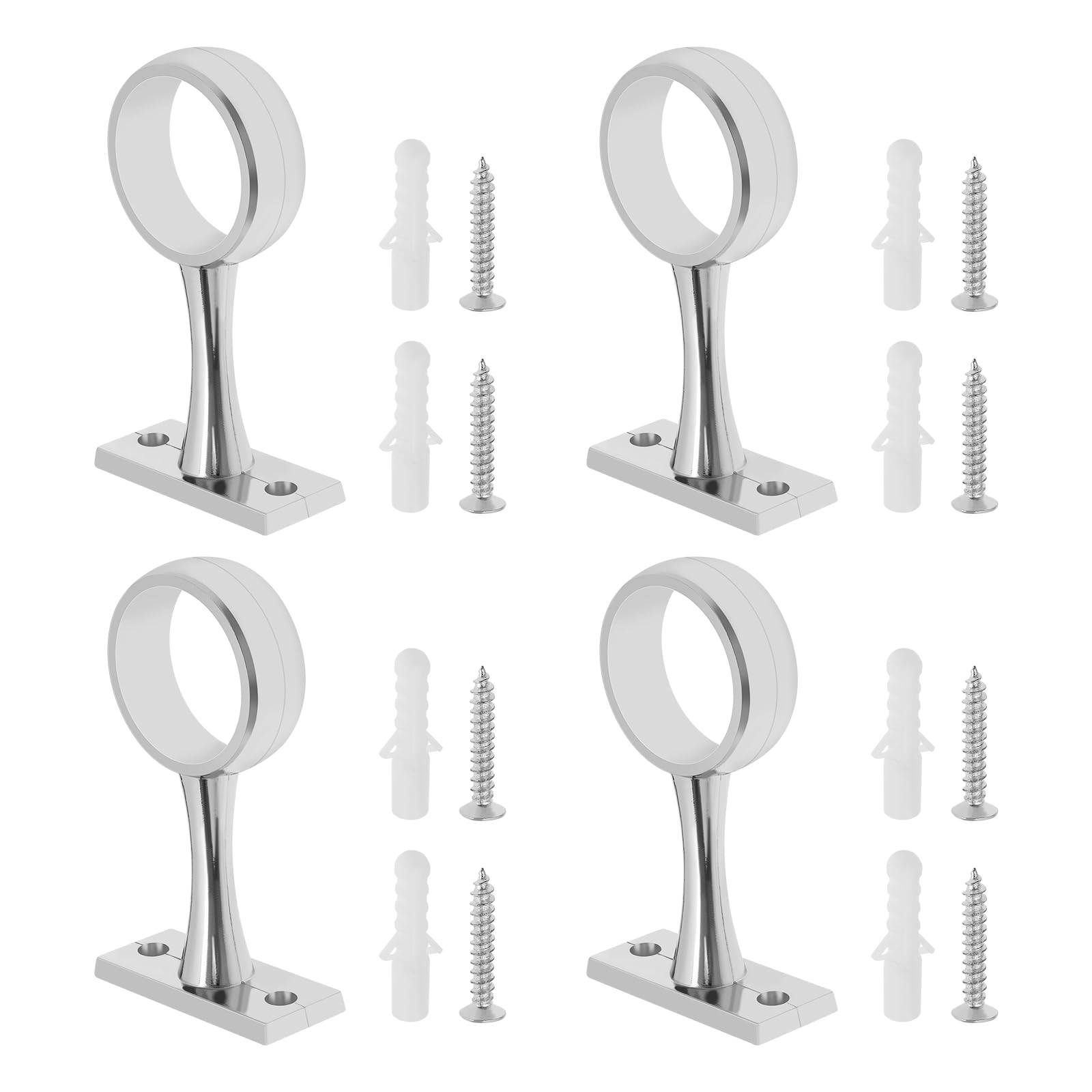 eMagTech 4 Sets of Wardrobe Rail Support Curtain Rod Brasket Wardrobe Rails and Fittings Hanging Rail Centre Brackets with Monuting Screw, Silver