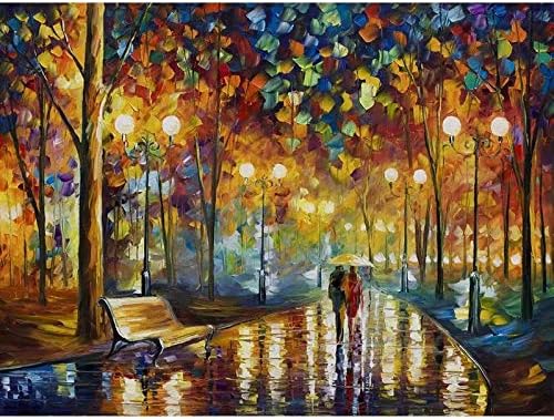 Muenm Puzzles Romantic 1000 Piece Couple Lovers Rainy Night Walk Abstract Oil Painting Street Night Scene Adults Games Wooden Jigsaw Puzzles, Gift For Teenagers Child Fun Toy