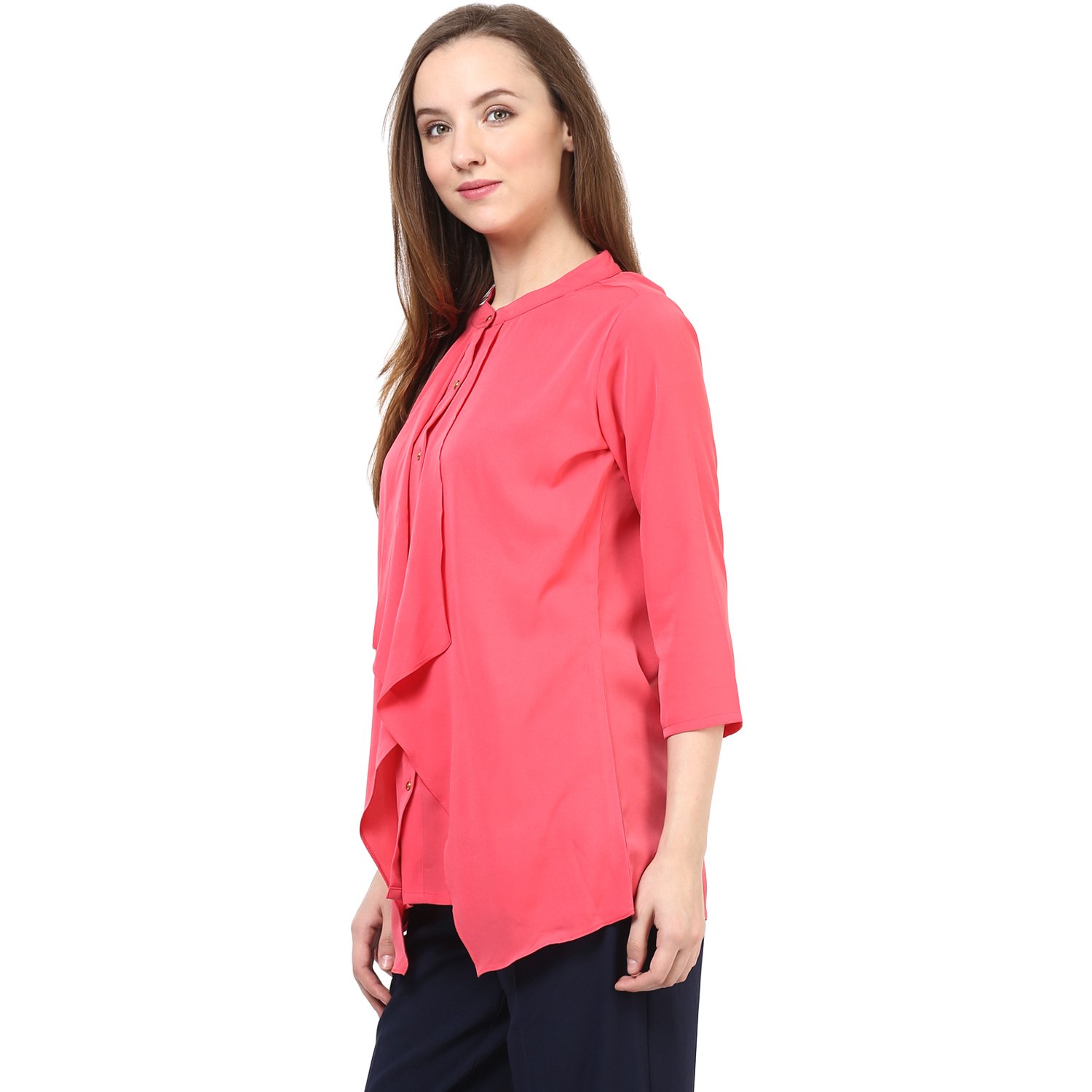 rare pink georgette plain round neck tops (ep1054a)