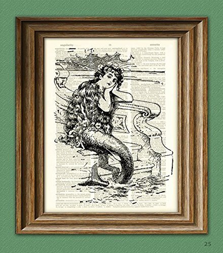 Dictionary Page MERMAID print over an upcycled vintage dictionary page book art print