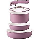 CAROTE 5pcs Pots and Pans Set, Nonstick Cookware Set Detachable Handle,kitchen essentials,RV kitchen pot and pan,Induction Cookware,Oven Safe,PFOA PFOS FREE,Purple
