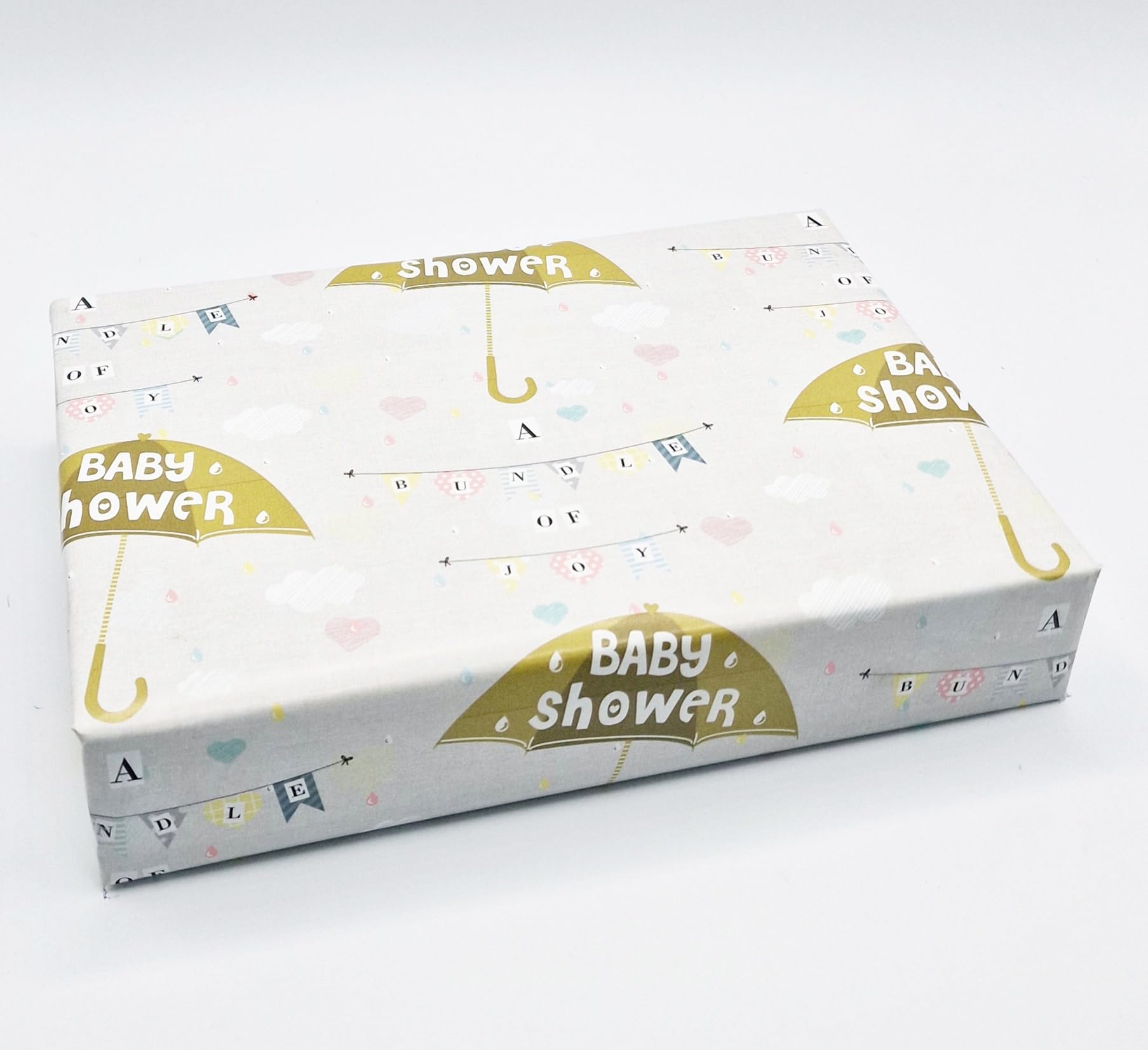 Party Angels 2 Sheets + 2 Gift Tags Baby Shower Unisex Golden Umbrella Wrapping Paper New Baby Arrival Gift Wrap Boy or Girl (BGC)