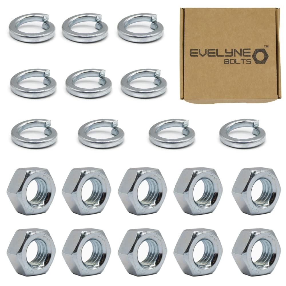 M10 Nuts & Spring Washers Set - 10 Steel Nuts & 10 Spring Washers