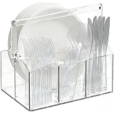 Chivalral Clear Acrylic Utensil Caddy, 4 Compartment Silverware Holder | With drainage holes &amp; silicone anti-slip pads,Portable magnetic rotating handle for Kitchen, picnic, party ,Buffet,Camping