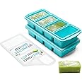 XOMOO Silicone Freezer Tray With Lid - Soup Freezer Container molds - Large Ice Cube Tray- makes 8 perfect 1 cup portions cubes, 2-Pack Freezer Storage Food Soups & Meal Prep - Oven & Dishwasher -Safe