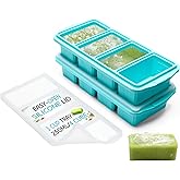XOMOO Silicone Freezer Tray With Lid - Soup Freezer Container molds - Large Ice Cube Tray- makes 8 perfect 1 cup portions cubes, 2-Pack Freezer Storage Food Soups & Meal Prep - Oven & Dishwasher -Safe