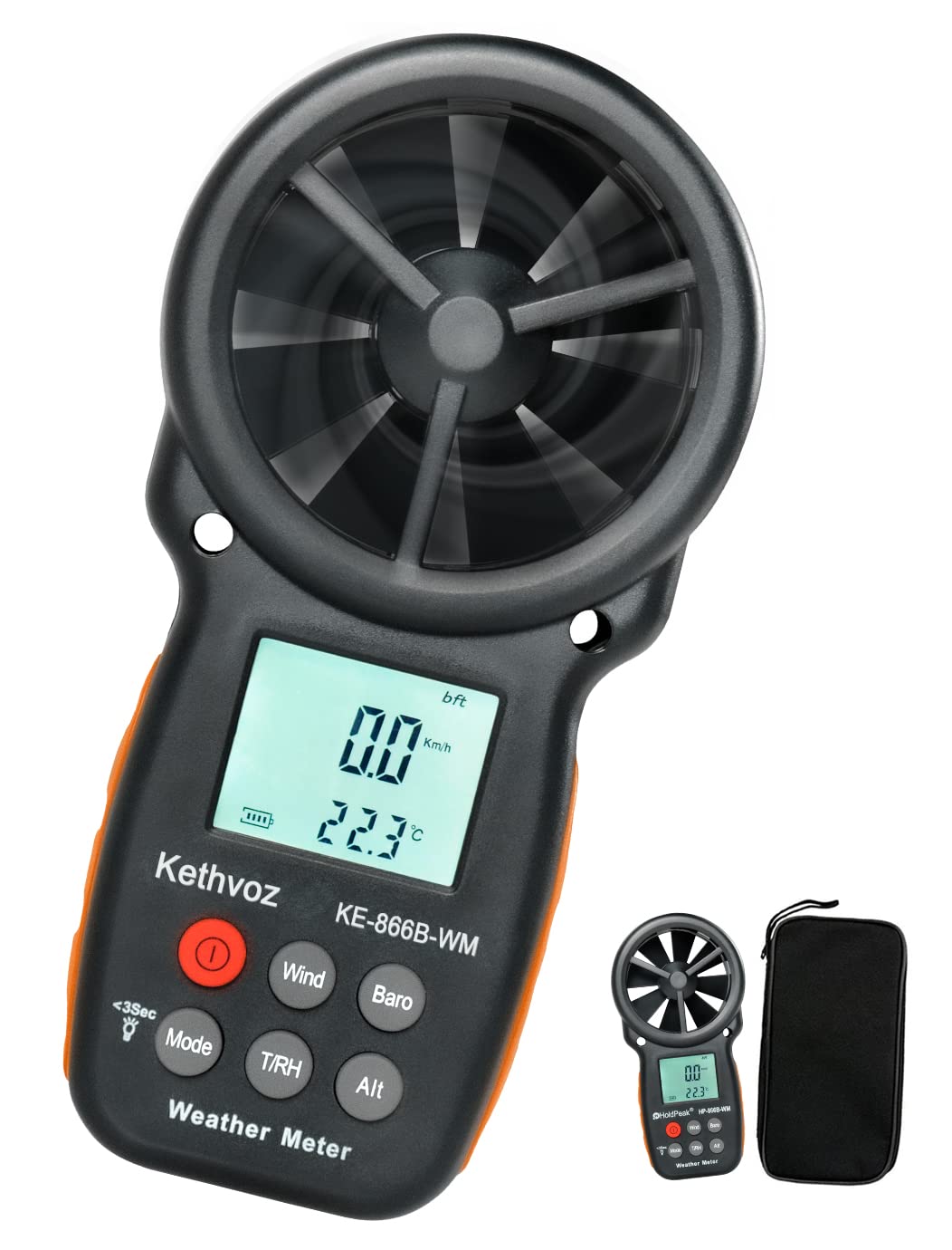 Handheld Anemometer Wind Speed Meter, Kethvoz Digital Windspeed Tester w/Barometer Altimeter Measure Air Velocity Temp Altitude Humidity for HVAC Air Vent Drone Shooting Hiking — image 1