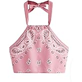 SweatyRocks Women's Vintage Print Halter Neck Crop Top