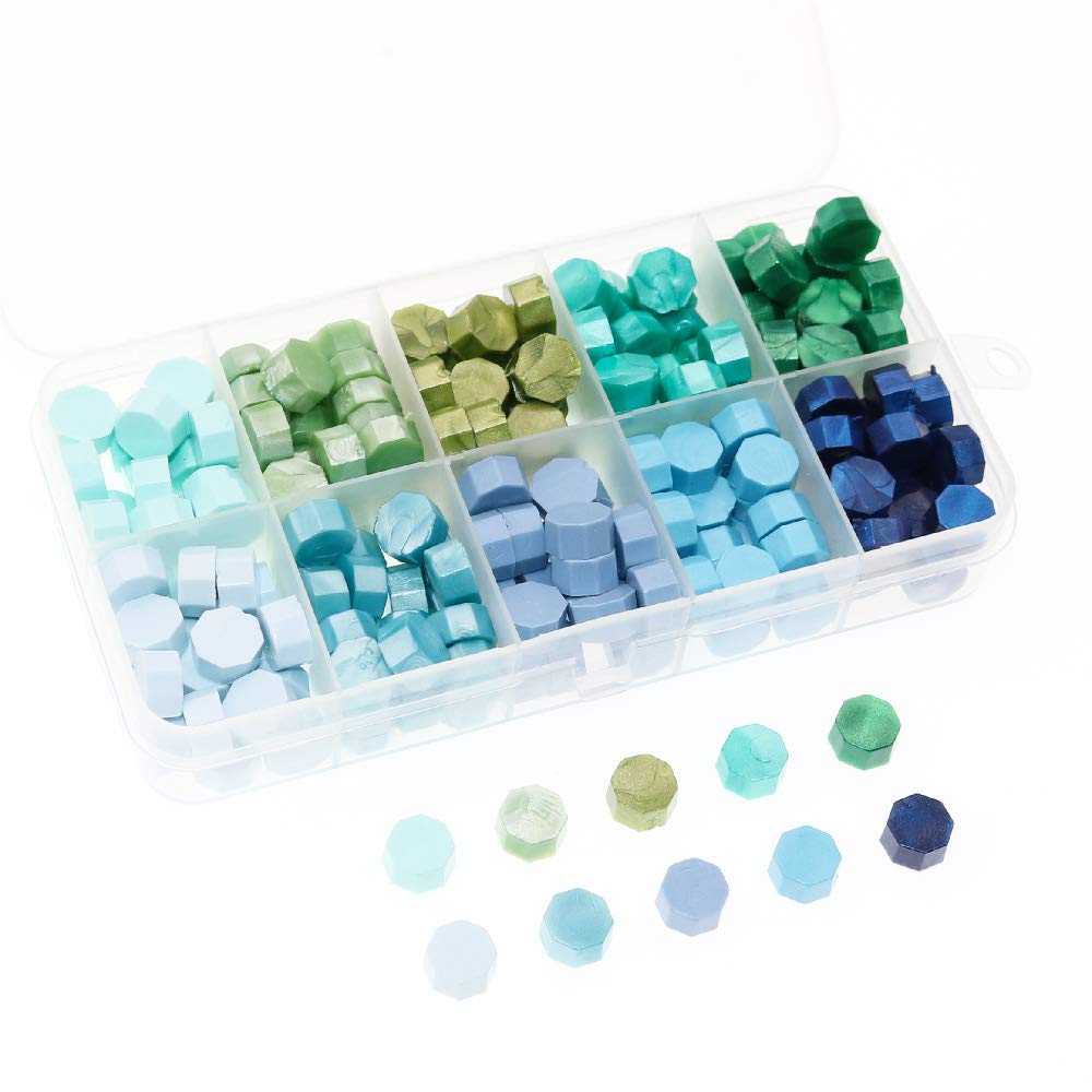 BITEYI Sealing Wax Beads, Octagon, 0.35 Inch, 200 Pcs, 10 Colors (Cyan)