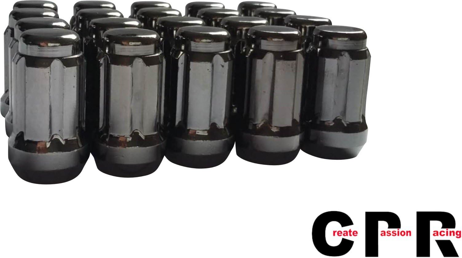 CPR Close Ended Spline Steel Wheel Lug Nuts 20Pcs With Key M12X1.25 CHROME BLACK