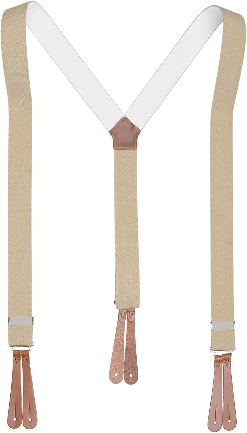 Quality Classic Plain Y Back Elastic Trouser Braces With Leather Ends