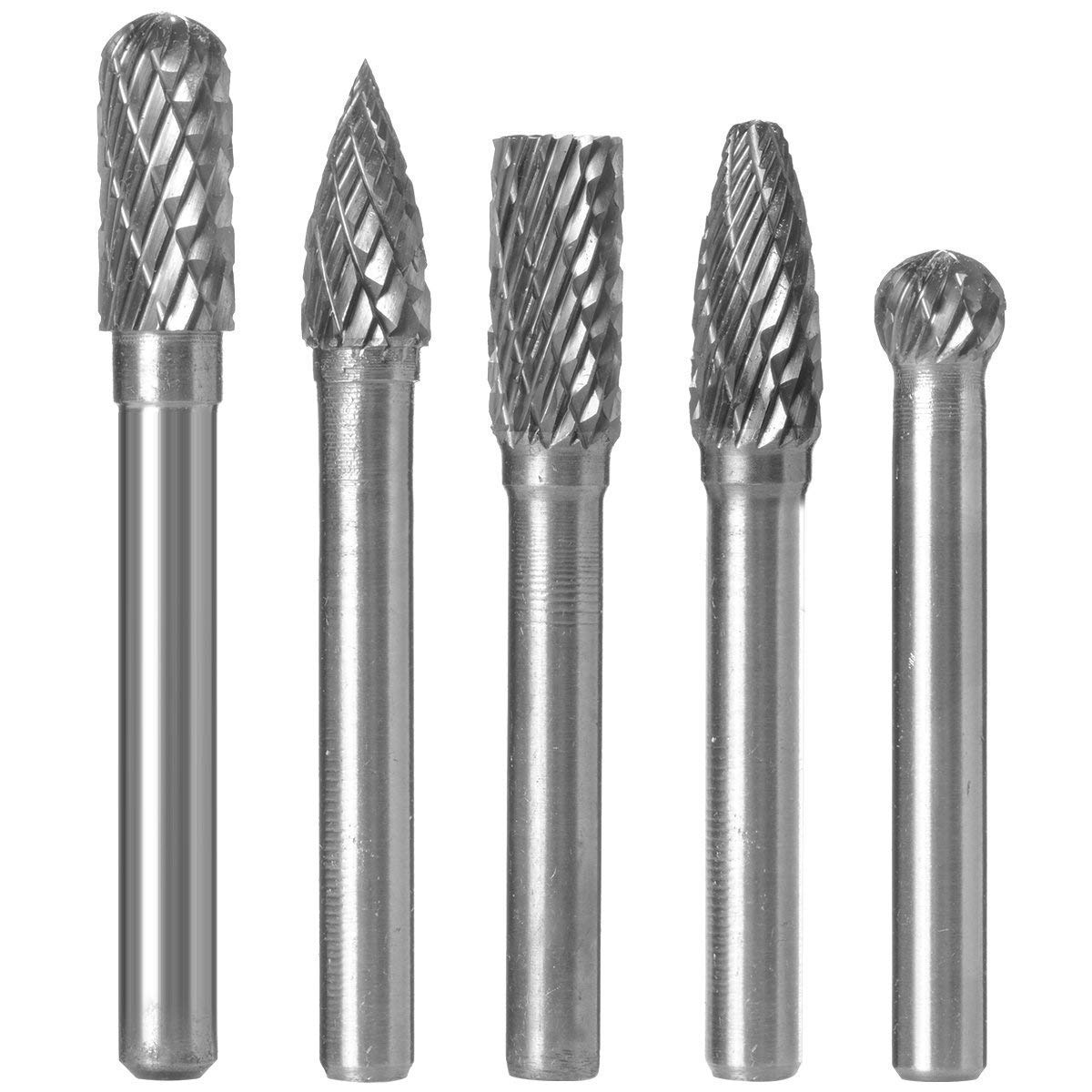 5 Pcs 8mm Head Tungsten Carbide Grinder Burrs Carving Tools Mini Rotary Cutting Burr Set 6mm Shank Bits Burrs for DIY Woodworking, Drill Engraving