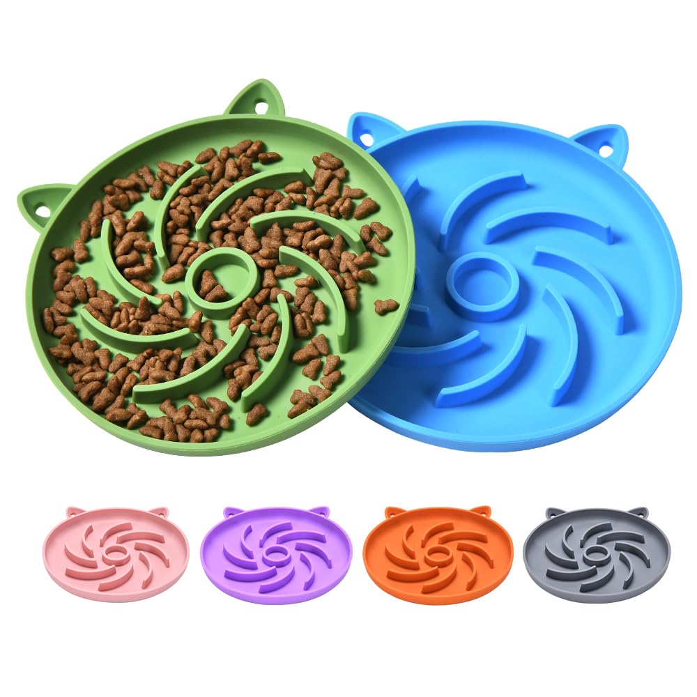 Photo 1 of 2Pcs Silicone Slow Feeder Cat Bowl,Puzzle Feeder Cat,Interactive Toys?Slow Feeding cat Bowl Suitable for All Dry and Wet Foods,Easy to Clean Silicone Bowls (Green and Blue)