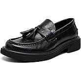 Men's Leather Tassel Loafers Shoes - Platform Penny Slip-On Dress Shoes with Round Toe, Non-Slip Sole for Business Office Work
