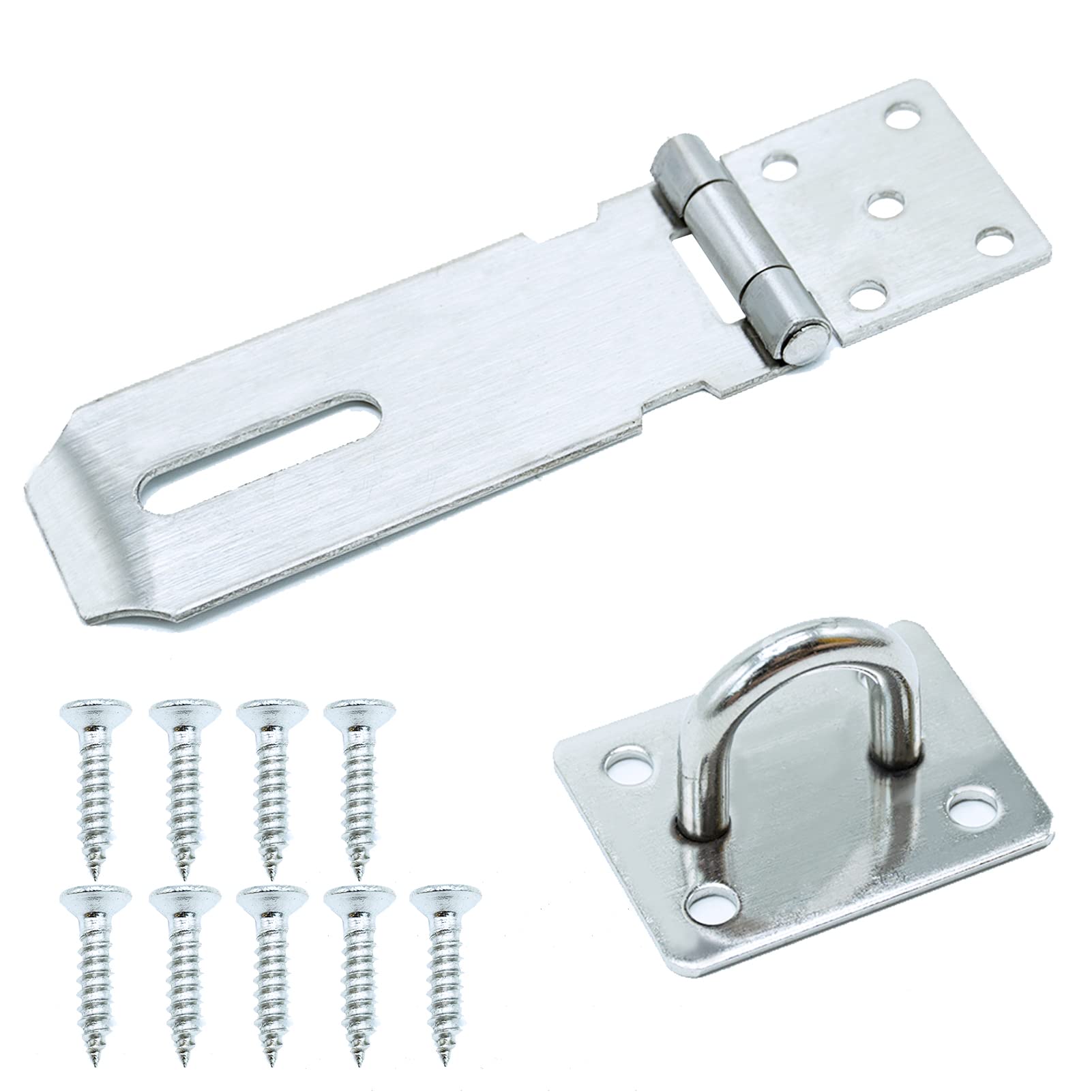 4 Inch Stainless Steel Padlock Hasp and Staple - Heavy Duty Door Lock Latch for Shed, Gate, Window, Cabinet, Pet Cage, Crate - Silver