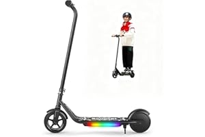 ESCOONE Electric Scooter for Kids, 150W Motor, Simple One-Button Control, 2 Safe Speeds (6/10 MPH), Colorful Lights, Magnetic Charging, Dual Brake System, Ideal Presents for Boys & Girls
