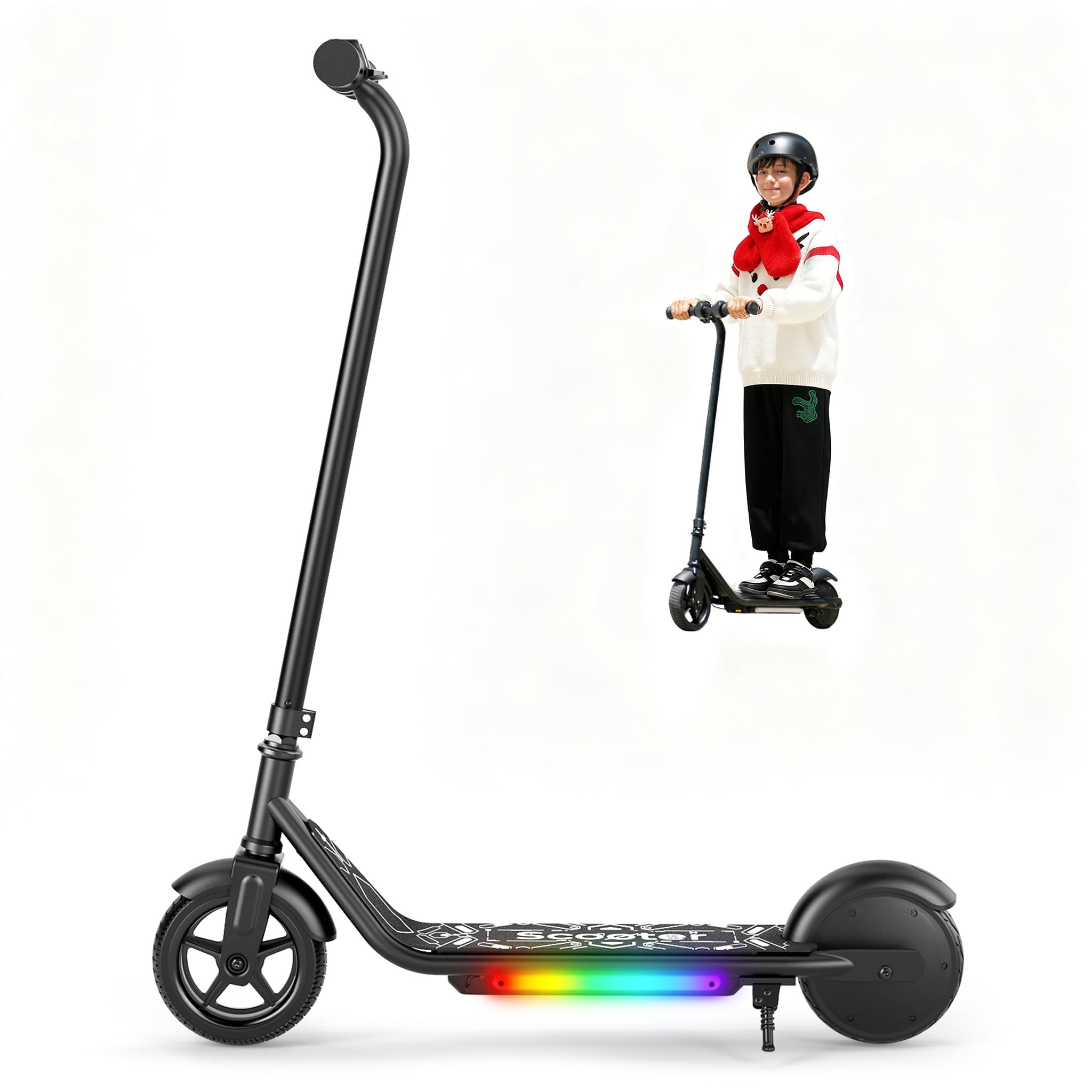 Photo 1 of ***DAMAGED - SEE NOTES/PICTURES***
Electric Scooter for Kids, 150W Motor, Simple One-Button Control, 2 Safe Speeds (6/10 MPH), Colorful Lights, Magnetic Charging, Dual Brake System, Ideal Presents for Boys & Girls