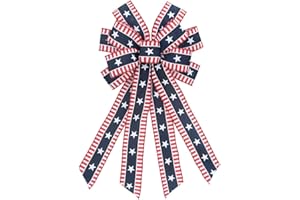 Hying Large 4th of July Bows for Wreath, American Stars Patriotic Wreath Bows Red Blue Burlap Bows Memorial Day Front Door Bow July 4th Tree Topper Bows for Doors Home Patriotic Decoration Supplies
