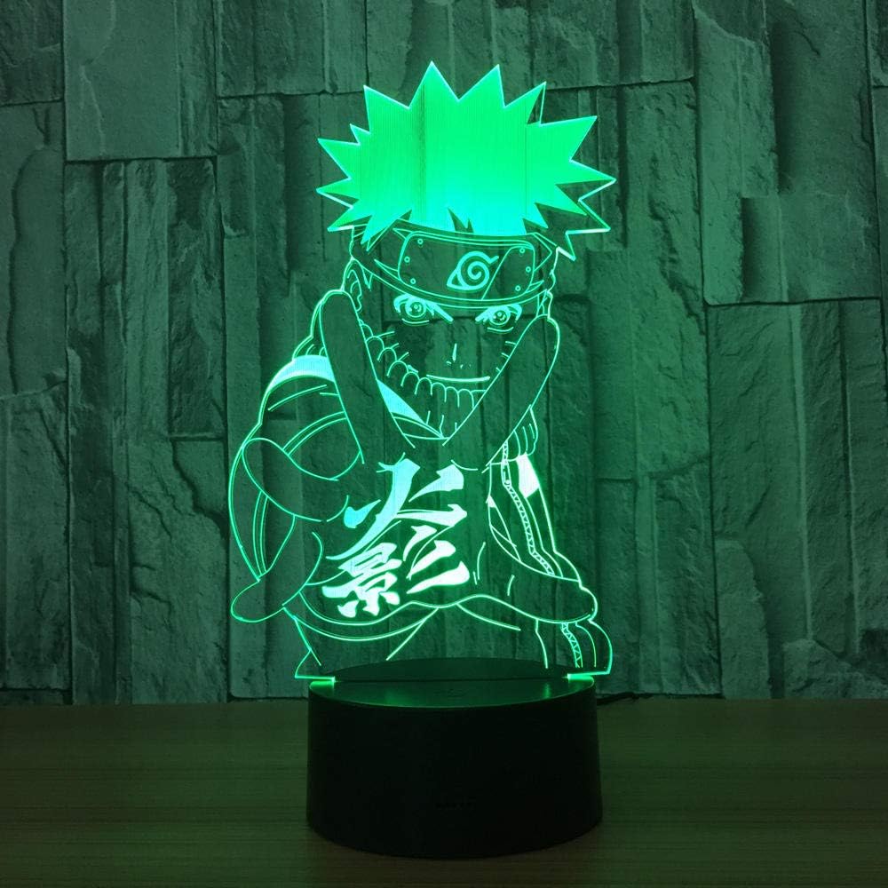 Lámpara De Ilusión 3D Luz De Noche Led Anime Naruto Sasuke Personaje Multicolor Óptico Táctil