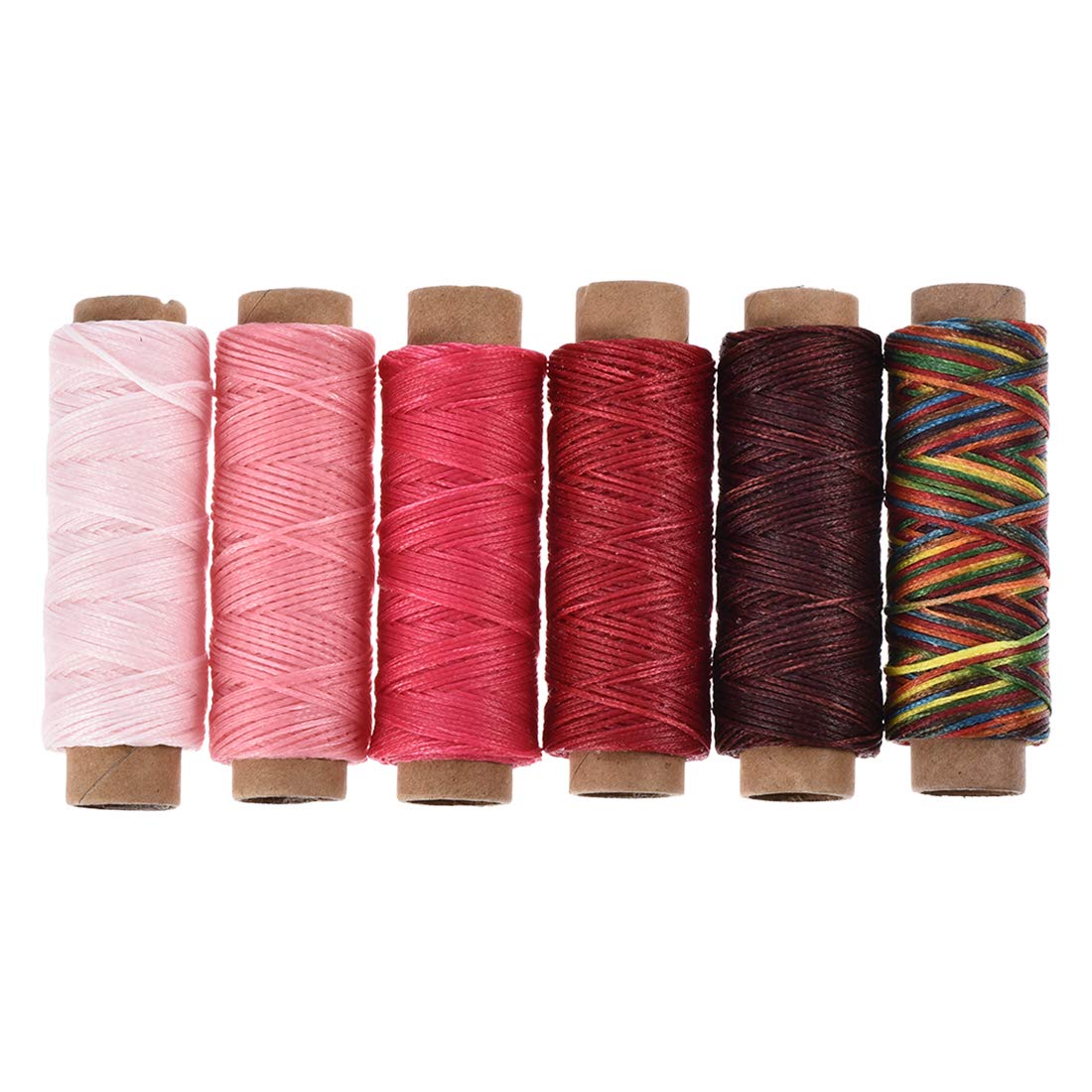 sourcing map Leather Sewing Thread Set 55 Yards 175D/1mm Polyester Flat Waxed Cord for Hand Stitching Leather Bookbinding, Craft DIY, (Bright Colors, 6Pcs)