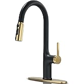 FROPO Kitchen Faucets, Black and Gold Kitchen Faucet with Pull Down Sprayer, High Arc Stainless Steel Kitchen Sink Faucet, Modern Brass Kitchen Faucet 1 or 3 Hole, Brushed Gold/Matte Black