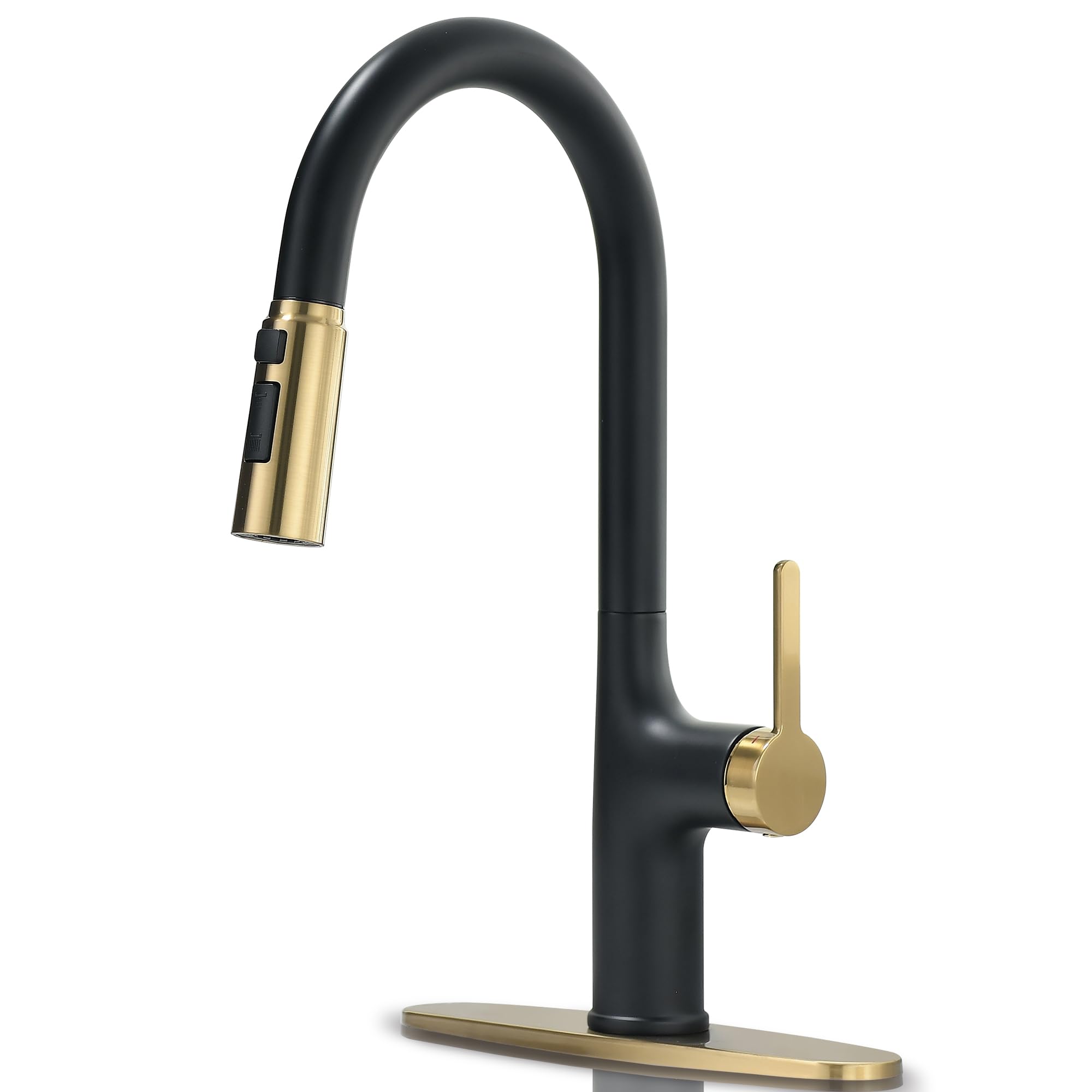 FROPO Kitchen Faucets, Black and Gold Kitchen Faucet with Pull Down