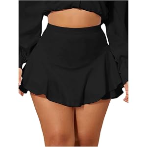 WDIRARA Women's Tennis Ruffle Mini Skirt High Waisted Flared A Line Athletic Badminton Skirts