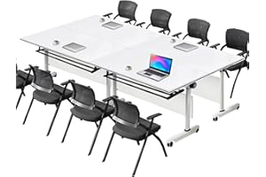 HSHBDDM Conference Table, Folding Conference Room Tables With Flip-Top Design, With Caster Rectangular Modular Conference Room Table, for Office Conference Room Training Room 47x20x30in( WxDxH) 4PCS-White