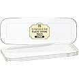4 Pack Plastic Serving Trays for Party - Gold Serving Tray 17 by 6.5 Inch - Heavy Duty Clear Trays for Food - Long Party Serving Trays for Entertaining - Premium Party Trays - Clear Platters