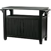 Keter Unity XL Outdoor Entertainment Cart | Wood‑Look Finish, 78‑Gallon Storage, Food Prep Station, Stainless‑Steel Top for BBQ, Grill, Patio, Deck &amp; Backyard, Dark Grey