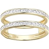 Wuziwen Vintage Princess Ring Enhancer for Women Wedding Band Set 925 Sterling Silver Eternity Rings