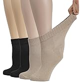 Hugh Ugoli Women's Cotton Diabetic Ankle Socks, Wide, Thin, Loose Fit and Stretchy, Seamless Toe, Non Binding Top, 4-8 Pairs
