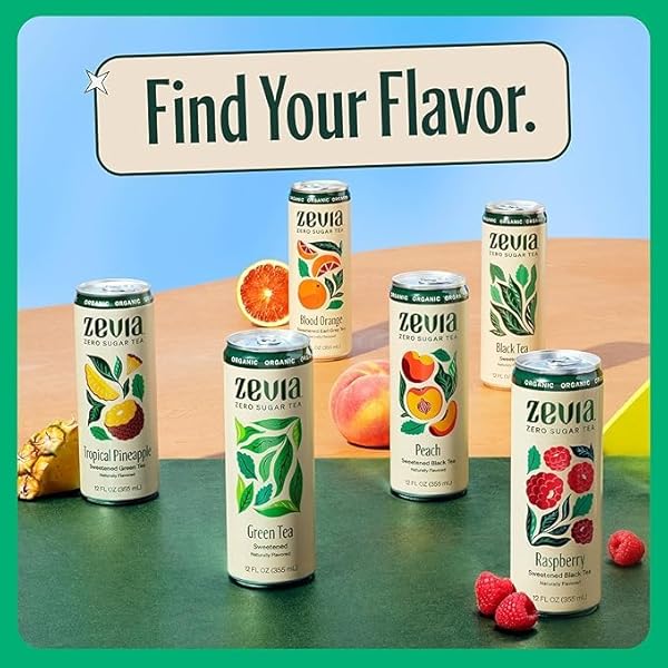 ZEVIA ORGANIC SUGAR FREE ICED TEA, TEA REFRESHER VARIETY PACK, 12 OUNCE CANS (PACK OF 12)