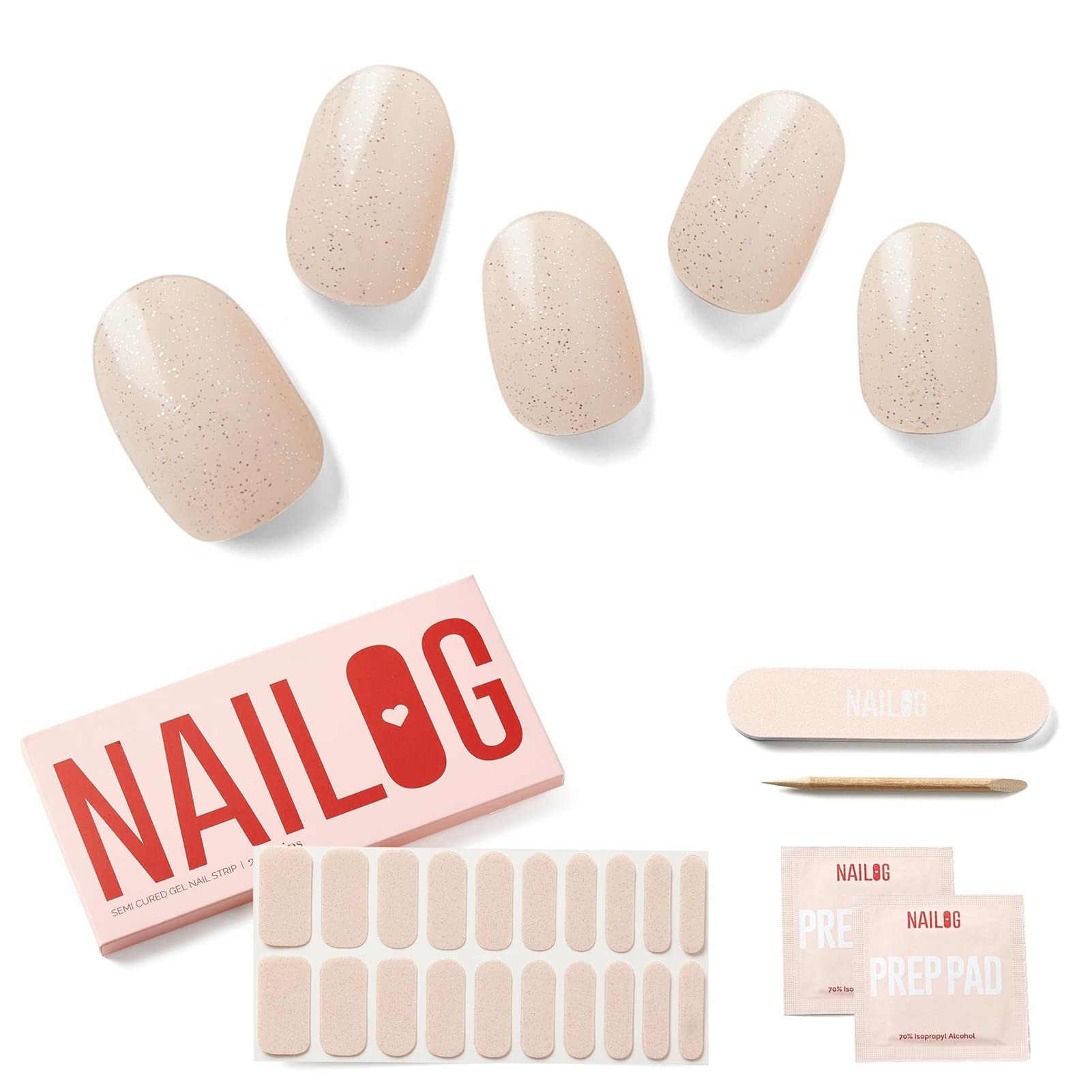 NAILOG Semi Cured Gel Nail Strips (20 Extra Long Stickers) | Glossy & Long Lasting Soft Gel Finish Wrap| Glimmer — image 1