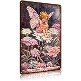 Flower Fairy Wall Decor Vintage Metal Tin Signs Fairy Garden Accessories - The Candytuft