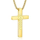 VULETO Football Cross Necklace for Boys Men, Stainless Steel Bible Verse Cross Pendant Chain Sports Gear Stuff Easter Christian Religious Jewelry Gifts for Teen Boys Kids