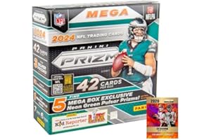 GENERIC NEW 2024 Panini PRIZM Sealed Football Card MEGA Box, 42 Cards, 5 EXCLUSIVE Prizms, 1 Jersey Card, Plus Custom Burrow Card