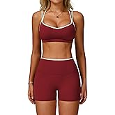 QBGJTD Two Piece Workout Sets For Women Sports Bra Matching High Waist Scrunch Butt Shorts Gym Yoga Athletic Clothes