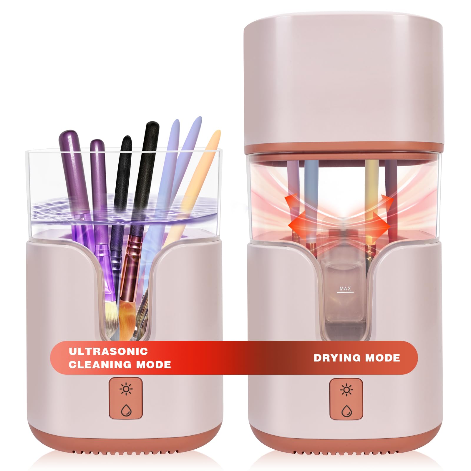 Photo 1 of 2 In 1 Electric Makeup Brush Cleaner Ultrasonic Cleaner Machine With 95? Hot Air Cycle Dryer - Ultra Fast Effective Make Up Brush Washer (Pink)