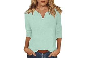 AAZJSS Women's Casual 3/4 Sleeve Loose Tunic Tops Lightweight Summer Blouses
