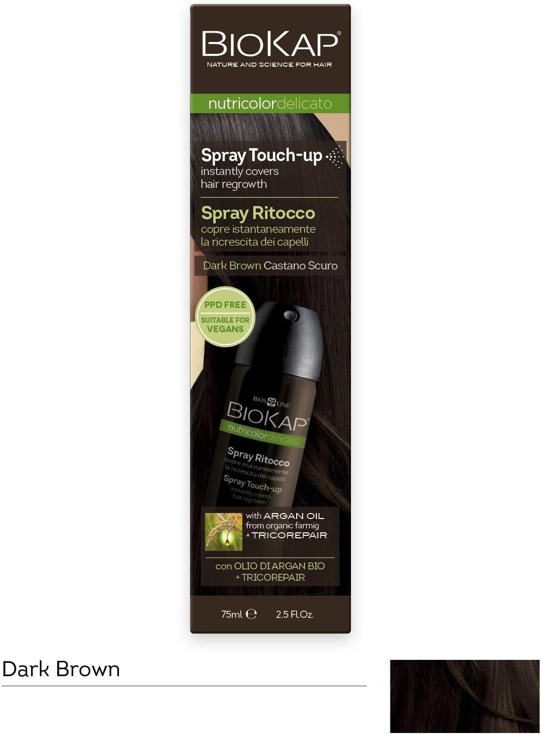 Bios Line BioKap Nutricolor Spray Touch-Up 75ml Dark Brown, 75 ml (Pack of 1)