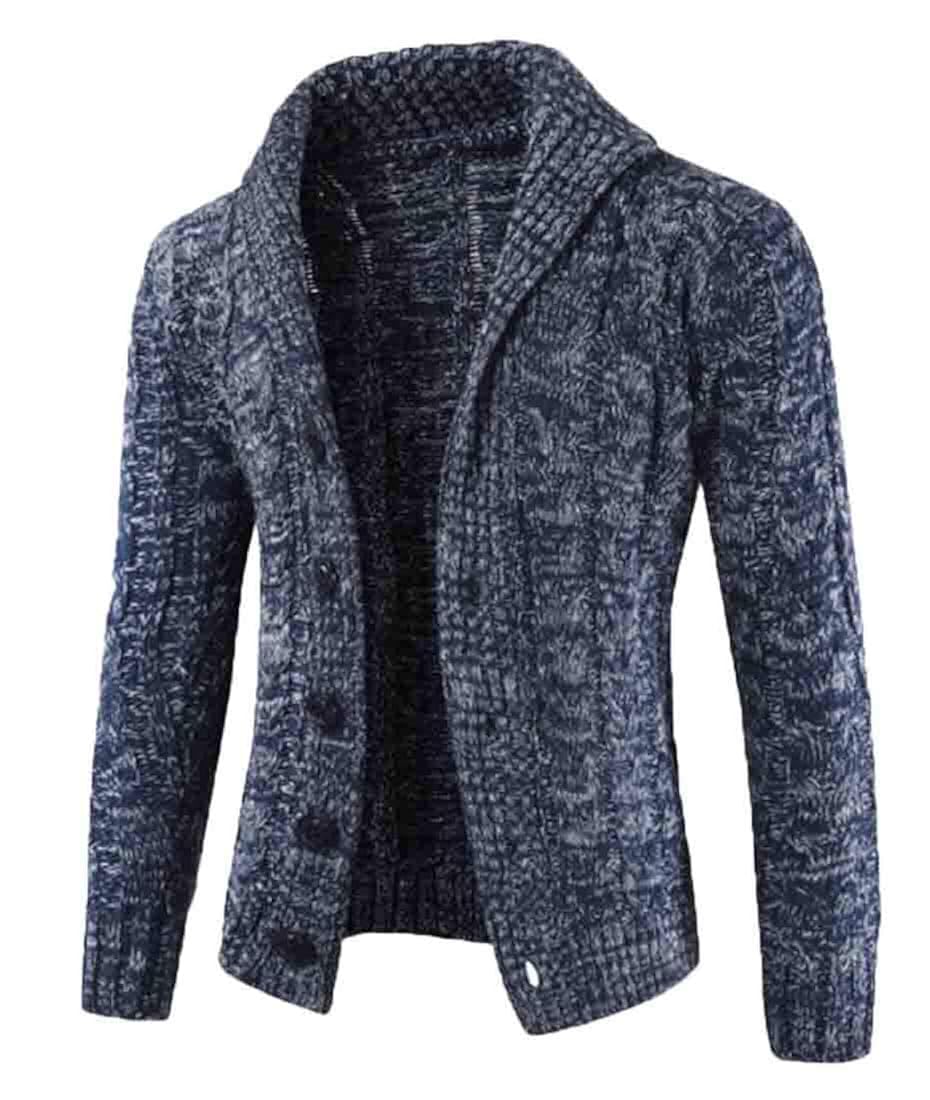 SELX Men Button Down Knit Thicken Solid 