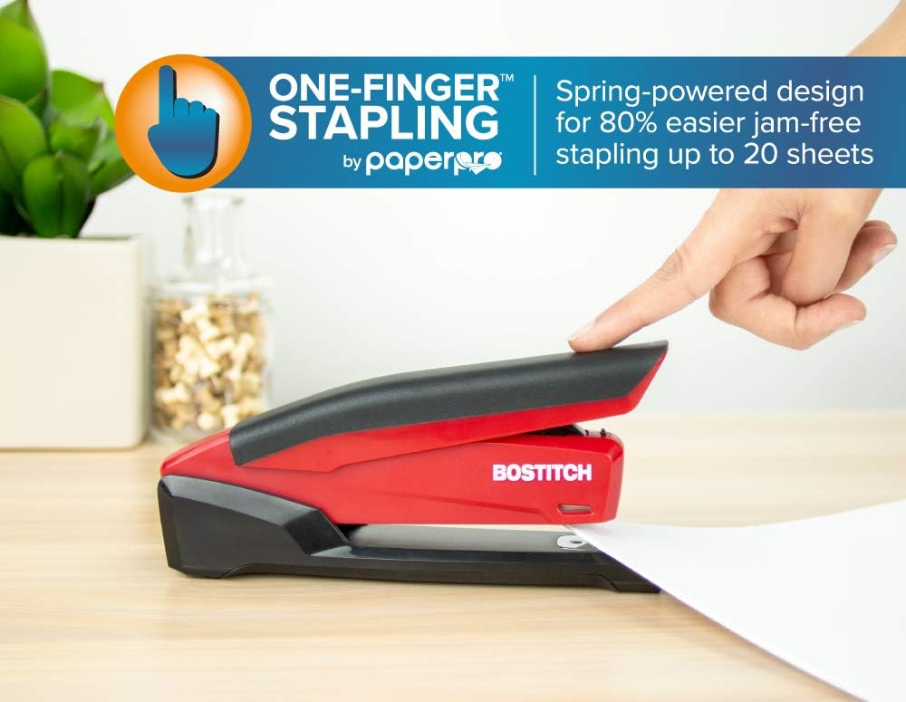 Bostitch InPower Spring-Powered Desktop Stapler, Red (1124) : Desk Staplers : Office Products