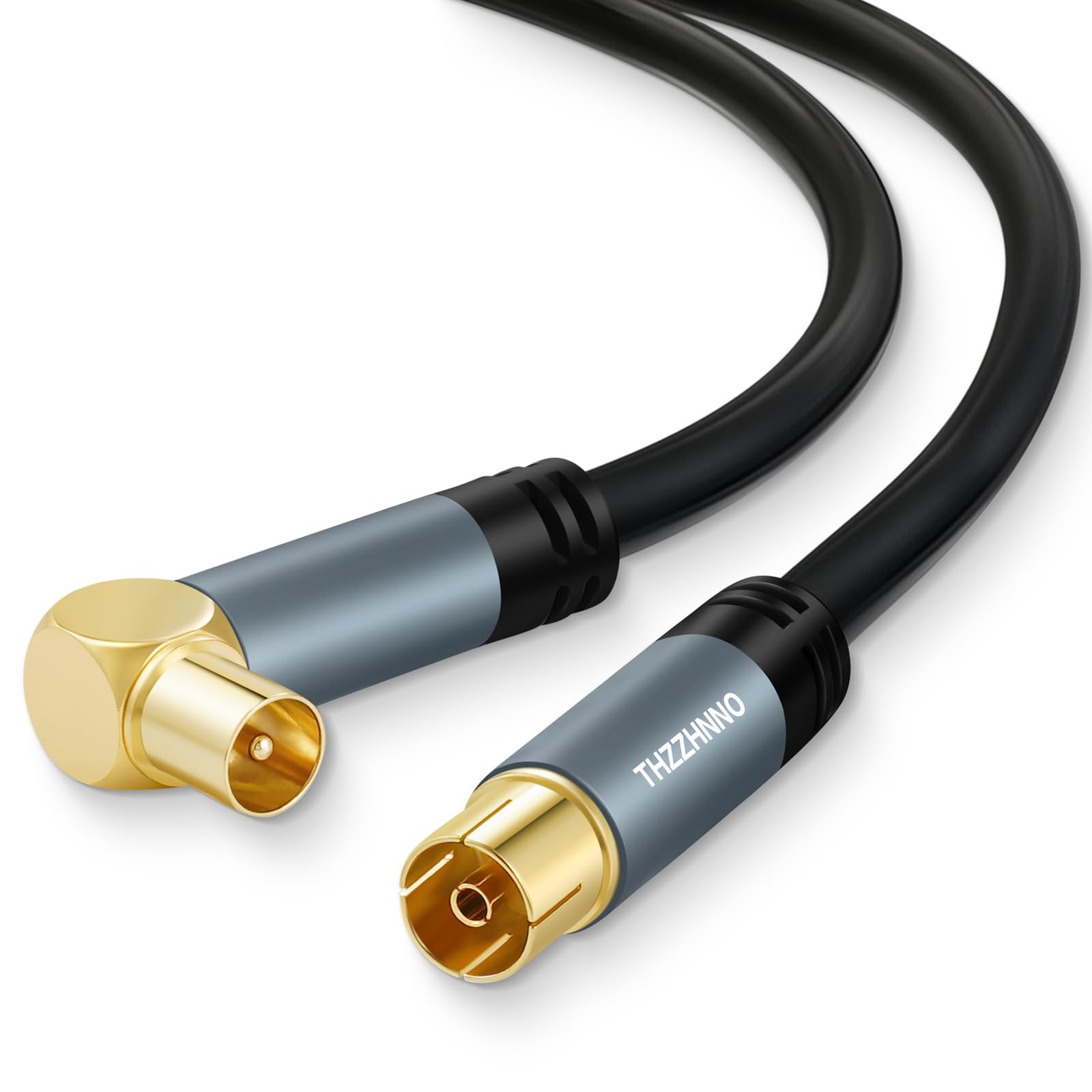 Thzzhnno TV Aerial RG6 Coaxial Cable Right Angle 1M, 90 Degree Angled Male to Straight Female, Coax Cord for HDTV, CATV, DVB-T2/C/S, Cable Modem, Radio, Satellite Receivers