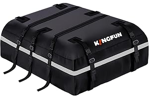 Kingfun Car Rooftop Cargo Carrier – Waterproof 20 Cubic Feet Car Roof Bag Fit All Vehicles with/Without Roof Racks, Includes Anti-Slip Mat, 8 Reinforced Straps & 6 Door Hooks, Luggage Locks（Black）