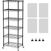 SINGAYE 6 Small Shelf Storage Wire Shelves Closet Bathroom Organizers Metal Pantry Kitchen Garage Shelving Unit Laundry Room Organization Home Narrow Rack Net Basket with Wheels Black