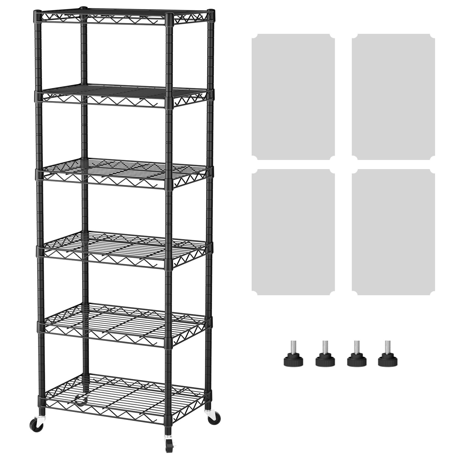Photo 1 of SINGAYE 6 Shelf Storage Wire Shelves Closet Bathroom Organizers Metal Pantry Kitchen Small Garage Shelving Unit Laundry Room Organization Home Narrow Rack Net Basket with Wheels Black