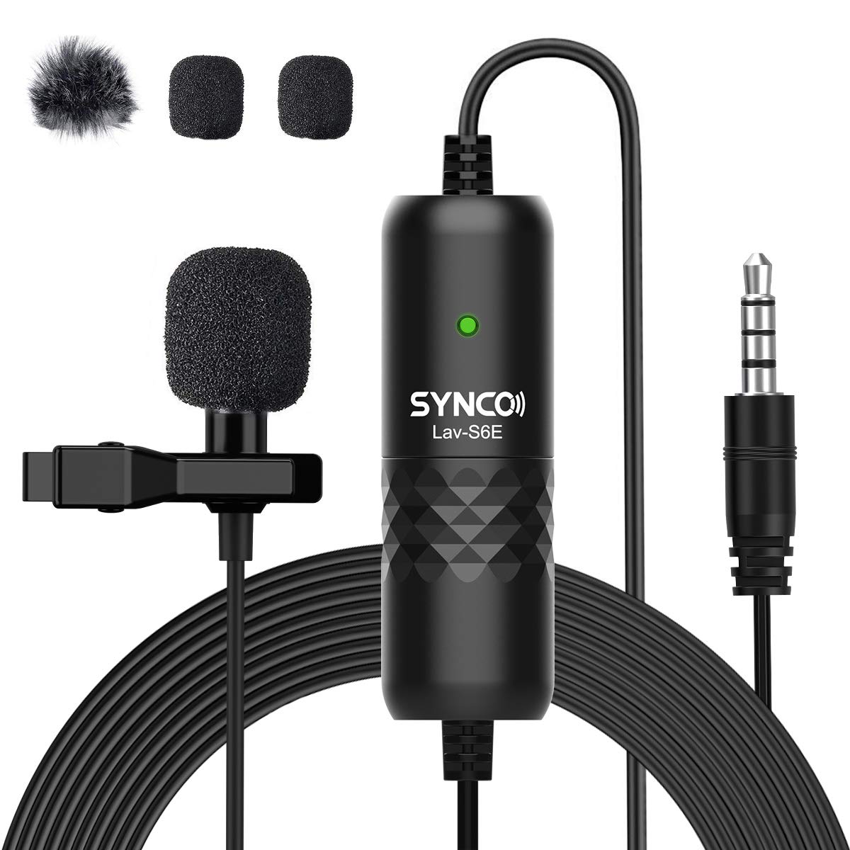 SYNCO Lavalier-Lapel-Microphone-Clip-on Omnidirectional Condenser 6M Cable 3.5mm Micro Audio Recording with Wind Muff for Smartphone DSLR Camera Laptop Interview Youtube Video Android Lav Mic S6E